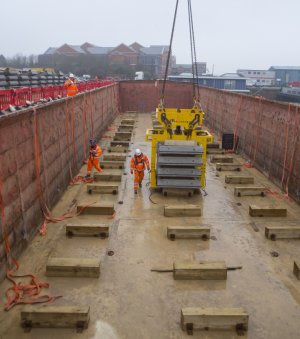 Concrete segments loaded onto barges at Chatham factory