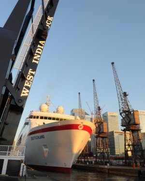 Cruise Ship Deutschland in the West India Dock (click on image to enlarge)