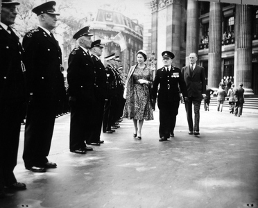Queen Elizabeth II inspects members of the St. John Ambulance Brigade. (AP Photo by kind permission of the Press Association)