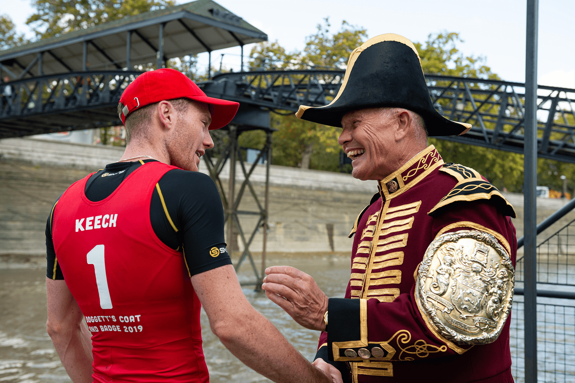 Sculler Patrick Keech, who won the 2019 race, with race umpire Bob Prentice.